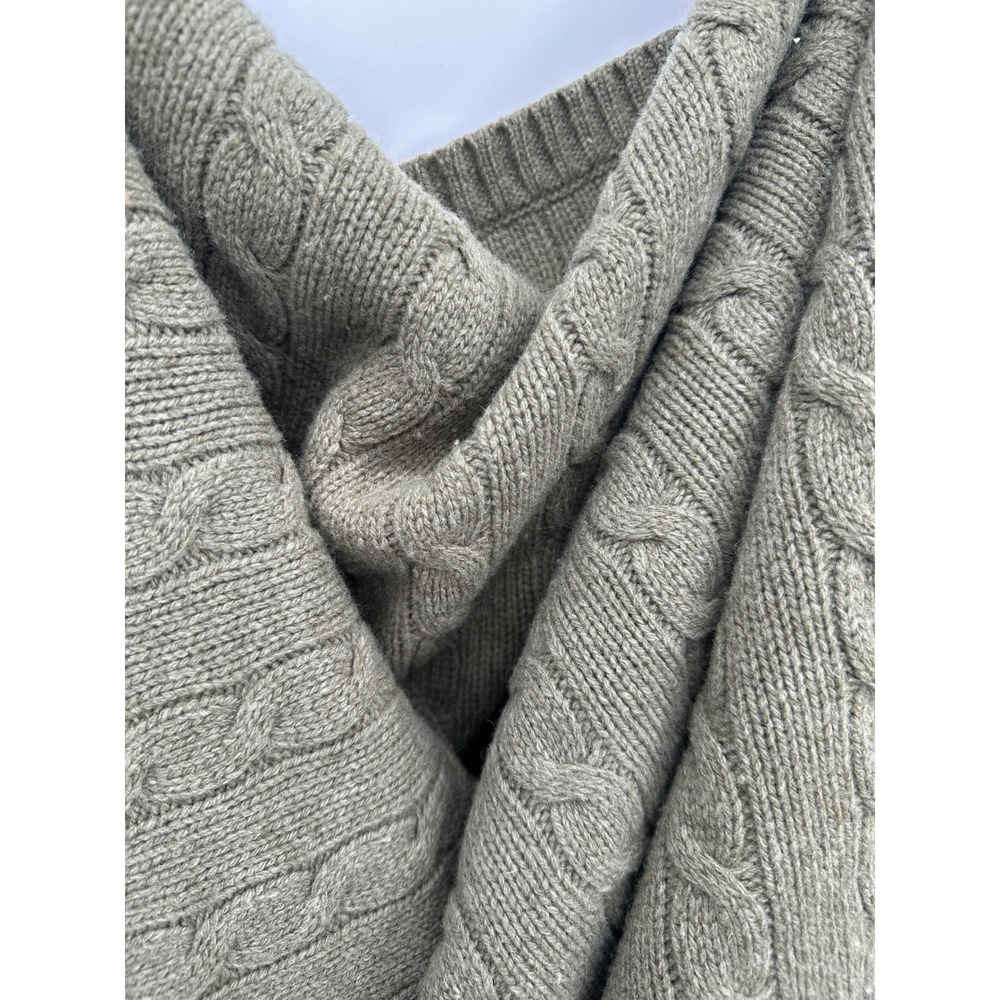 Pottery Barn Olive Green 100% Lambswool Cable Knit Throw Blanket 62x65 - Picture 5 of 5
